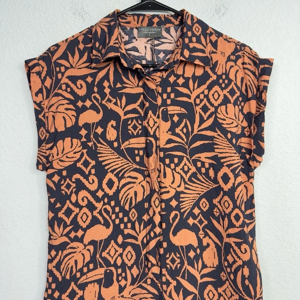 Dress Forum Jumpsuit Womens S Brown Black Tropical Resort Vacation‎ Boho Artsy